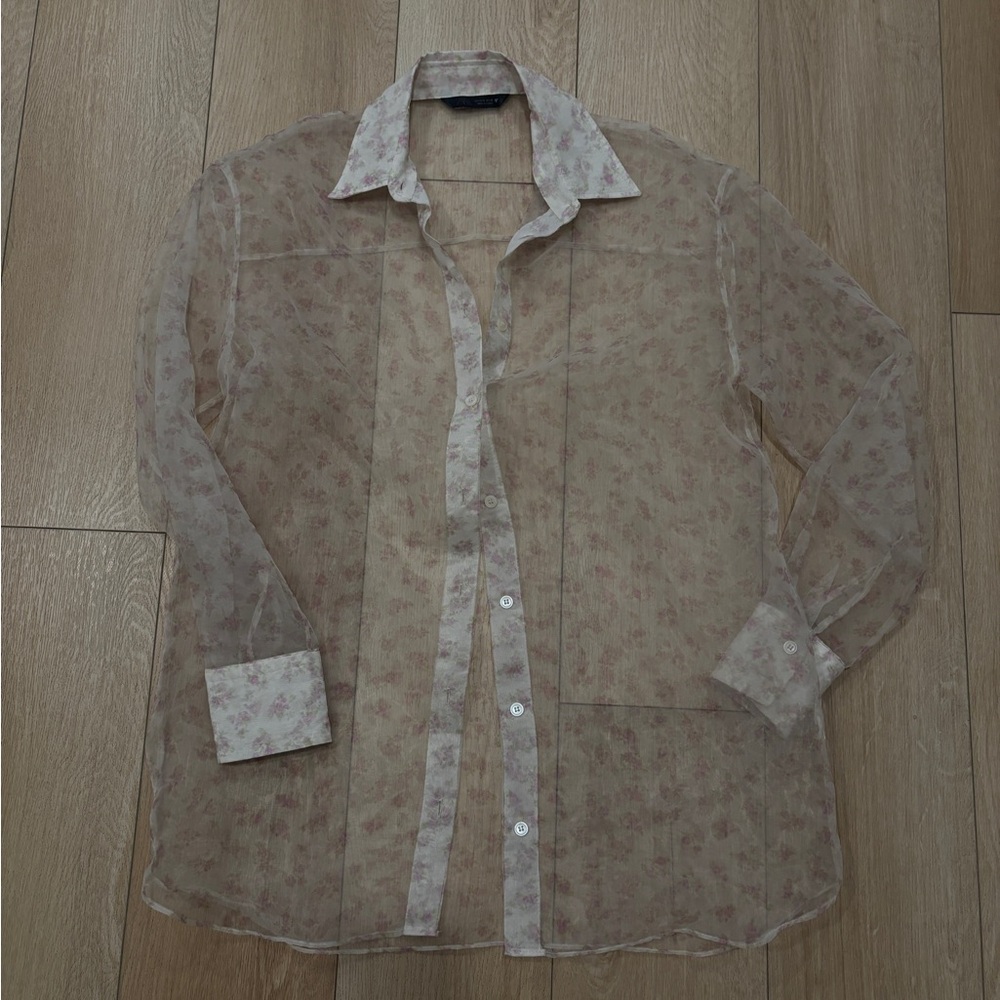 Zara Pink Floral Sheer Blouse - Small